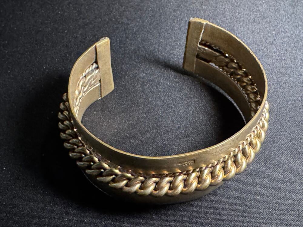 Vintage Egyptian Typie Cuff Bracelet Braided Brass 7.25in